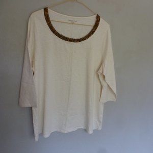 Coldwater Creek embellished 3/4 sleeve slub knit tee 1x 18